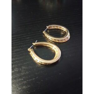 Avon 2005 Women Rhinestones Inside‎ Outside Goldtone Oval Hoop Earrings
